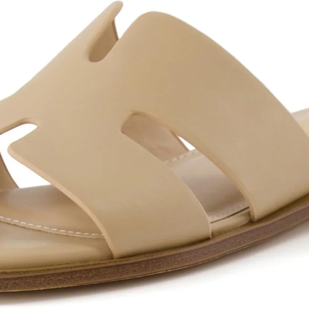 Cutout Strap Slides for Women Faux Leather Summer Flats Water Resistant - Picture 9 of 9